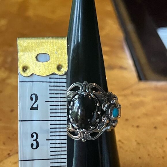 Natural Shungite Sleeping Beauty Turquoise Sterling Silver Ring Size 6 - Picture 7 of 9